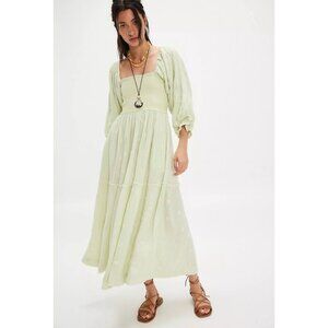 Free People Dahlia Embroidered Maxi Dress Honeydew Green Medium